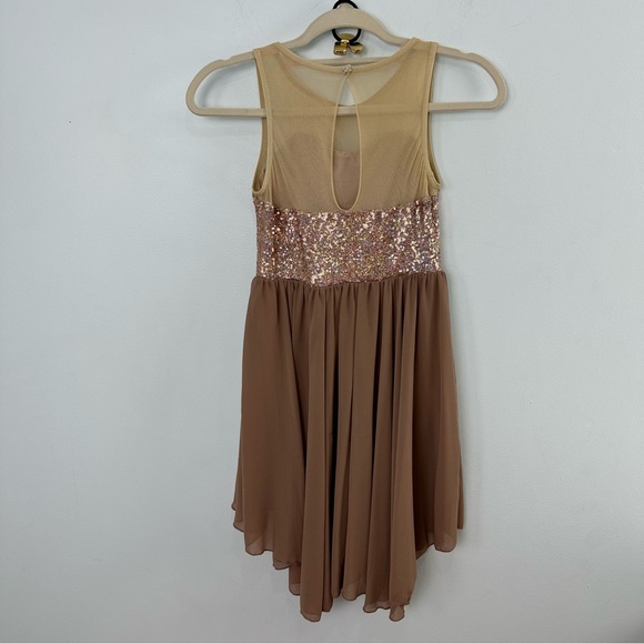 Weissman Large Child Taupe & Nude Dance Costume Dress With Sequin Bodice - Picture 2 of 14